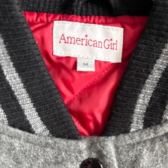 American Girl AG Embroidered Varsity Heavyweight Coat Black Gray Size Medium - Picture 8 of 9